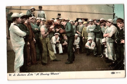 1908 "U.S. Sailors Life" Postcard of a Boxing Match Aboard Ship, by Photographer E. Muller.