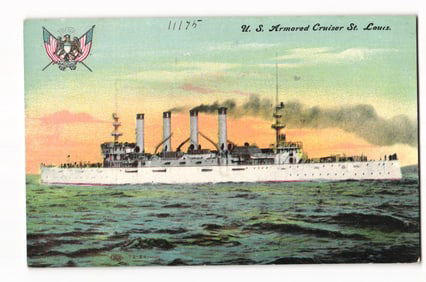 c. 1908 Divided Back Era Postcard of the U.S. Armored Cruiser St. Louis, Pre-WWI US Navy ship