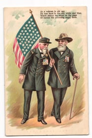 c. 1909 Patriotic Postcard of GAR Civil War Veterans with American Flag & Poem, Posted Lynn, MA.