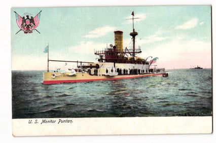 c. 1898 U.S. Monitor Puritan Naval Warship, Spanish-American War Era, Undivided Back Postcard