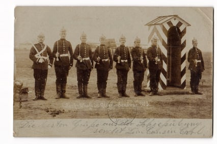 RPPC German Soldiers at Strassburg Training Ground, 1902, Guard Duty, Pickelhaube Helmets Photo