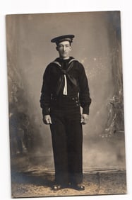 c. 1904-1918 RPPC Postcard, Full-Length Studio Portrait of a US Navy Sailor from USS Yantic.