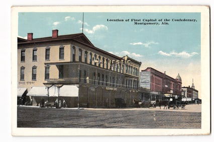 c. 1905 Postcard: Location of First Confederate Capitol, Montgomery, AL Street Scene View.