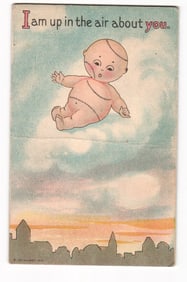 1916 Ot. Allison Postcard of a Bizarre Stitched Baby "Up in the Air," L&R NY Fan-ie Series.