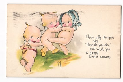 1919 Rose O'Neill Kewpies "Jolly Kewpies" Easter Greeting Postcard, Postmarked Waltham, MA.
