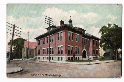Vintage Postcard c. 1907 Showing St. Mary's Academy on a Street Corner in Hudson, New York.