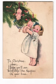 1909 Christmas Postcard Girl & Kewpie Dolls, Hartford CT Postmark, Tuberculosis Christmas Seal
