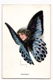 German Art Nouveau Postcard "Nachtfalter" (Moth) Woman Fantasy by V. Kory, ERKAL Pub. c. 1910