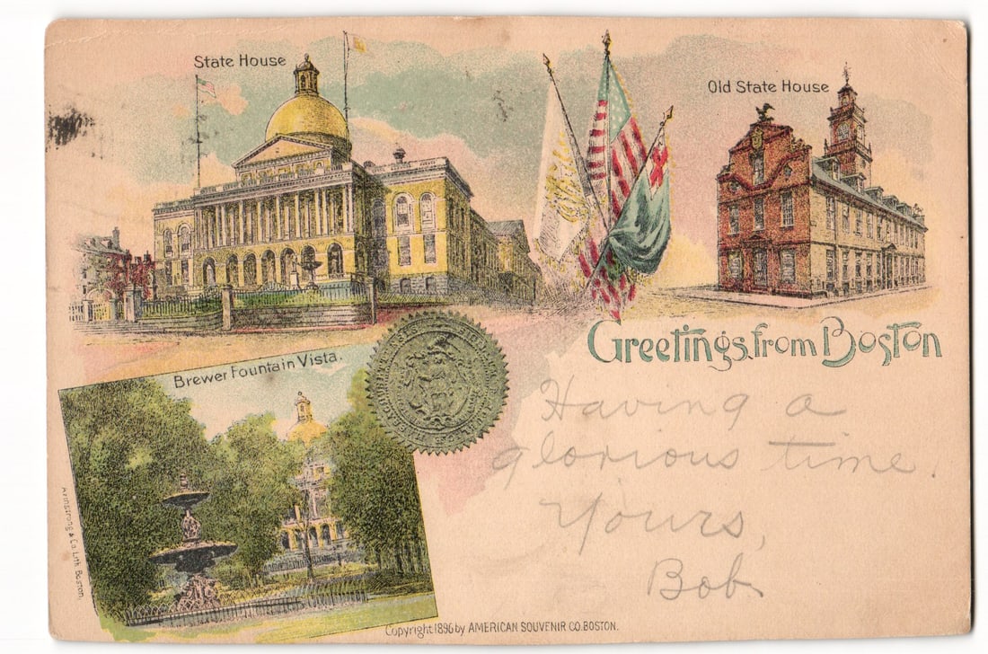 1899 Boston, MA Postcard Multi-View w/ State House, Old State House & Brewer Fountain Vista: Please view photos for further description and condition considerations. Please know the scans may be darker or lighter than the actual card's true appearance. ACME Auctions offers FREE DOMESTIC SHIPP