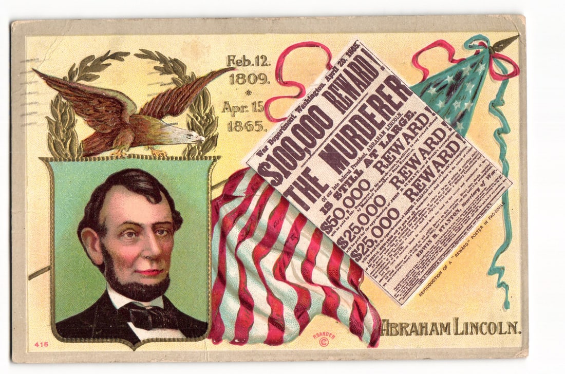 1910 Eisendrath Postcard of Lincoln & Assassination Reward Poster, Postmarked Brooklyn, NY: Please view photos for further description and condition considerations. Please know the scans may be darker or lighter than the actual card's true appearance. ACME Auctions offers FREE DOMESTIC SHIPP