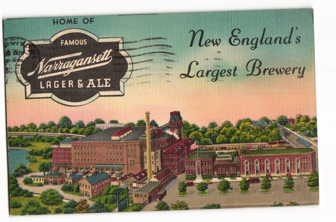 1948 Linen Postcard, Narragansett Brewery, New England's Largest, Cranston, RI, Providence PM (1 of 2)