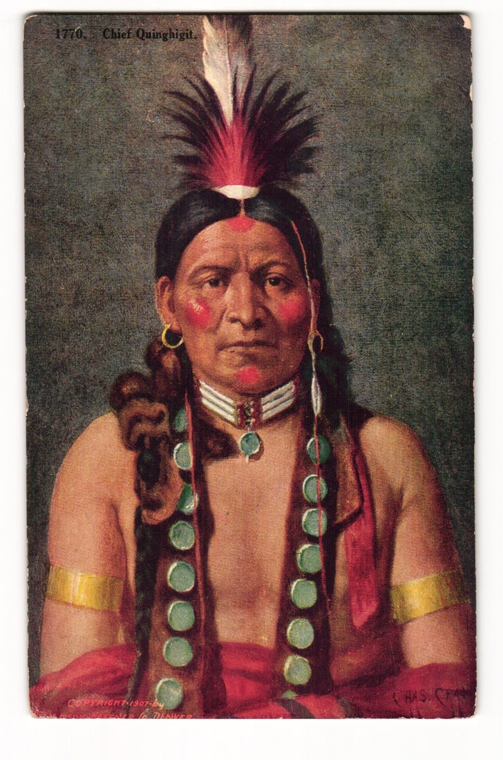Vintage Postcard of Native American Chief Quinghigit, art by Chas. Craig, H.H. Tammen Co. c. 1907: Please view photos for further description and condition considerations. Please know the scans may be darker or lighter than the actual card's true appearance. ACME Auctions offers FREE DOMESTIC SHIPP