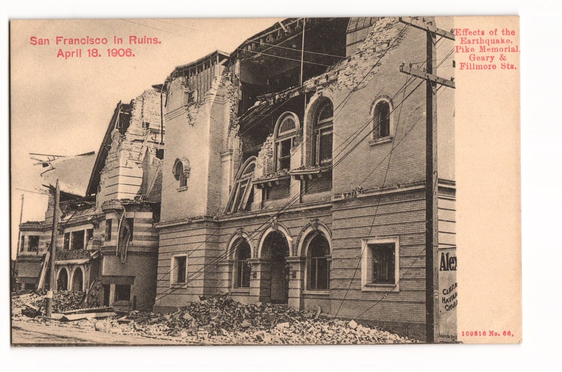 Vintage postcard showing the Pike Memorial building in ruins after the great 1906 San Francisco: Please view photos for further description and condition considerations. Please know the scans may be darker or lighter than the actual card's true appearance. ACME Auctions offers FREE DOMESTIC SHIPP
