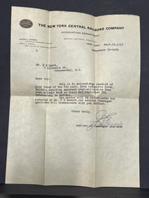 1917 New York Central Railroad Letter on Passenger Overcharge, Grand Central Terminal