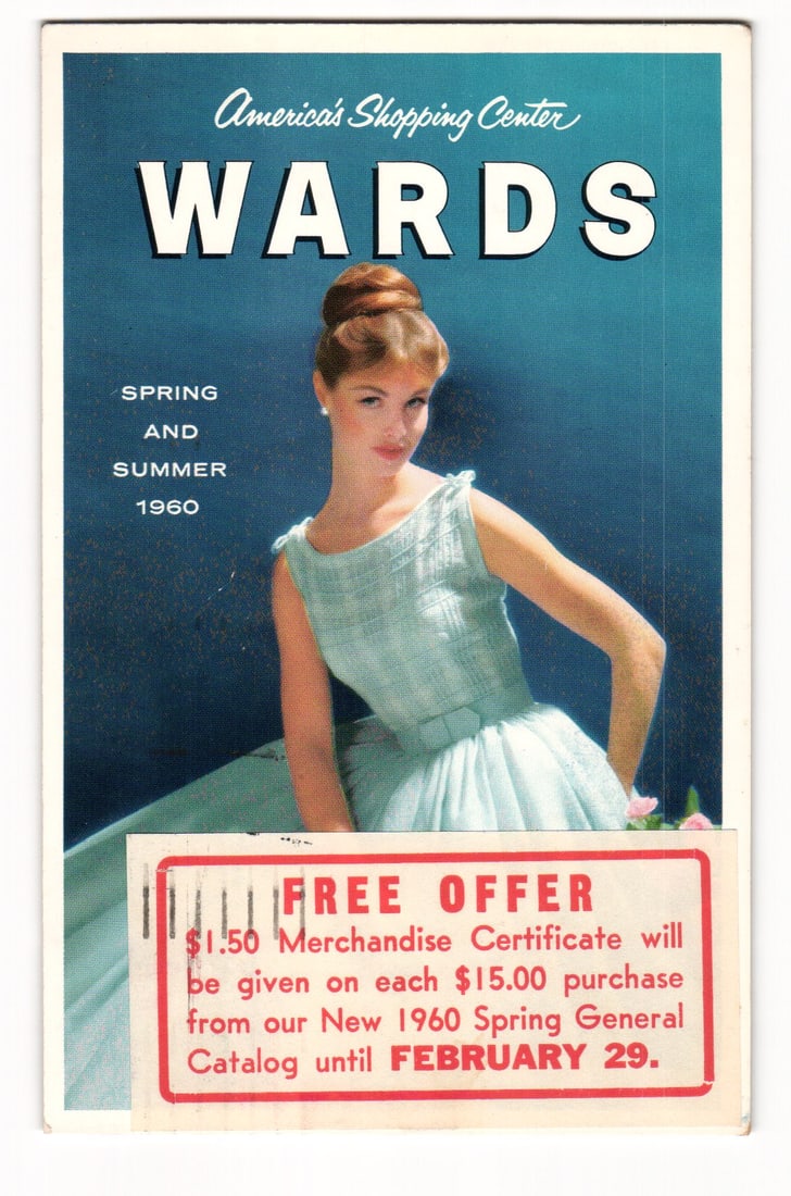1960 Montgomery Ward Spring Summer Catalog Advertising Postcard with Free Offer, Waterbury CT (1 of 2)