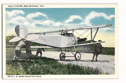 Kelly Field San Antonio Texas Postcard, Early U.S. Army Aviation Biplane Scene, Dahlroge Publisher