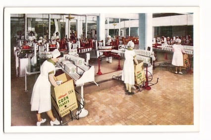 Kellogg’s Corn Flakes Postcard, Packing Room Battle Creek Michigan Cereal Factory Interior View