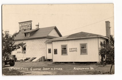 Appleway Coffee Shop & Store Kernstown Virginia RPPC with Coca-Cola Sign and Tourist Cabin Camp