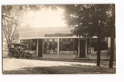 1908 RPPC Winton Pennsylvania Jordan’s Uptodate Market and Post Office with Early Automobile View