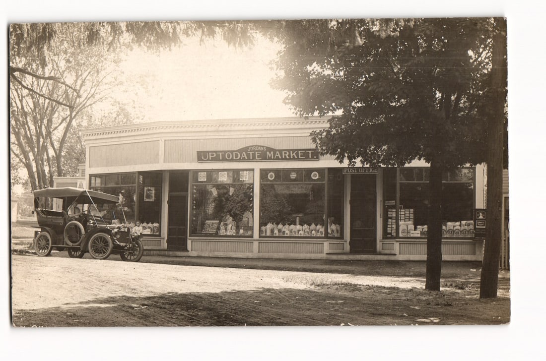1908 RPPC Winton Pennsylvania Jordan’s Uptodate Market and Post Office with Early Automobile View: Please view photos for further description and condition considerations. Please know the scans may be darker or lighter than the actual card's true appearance. ACME Auctions offers FREE DOMESTIC SHIPP