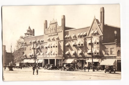 Hotel Moody RPPC Claremont New Hampshire Early Street View with Automobiles, Carriages and Stores