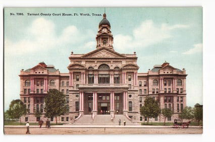 Vintage Postcard showing the grand Tarrant County Court House building in Ft. Worth, Texas, c.