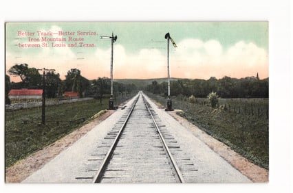 Vintage Postcard showing Iron Mountain Route Railroad Tracks with Semaphores, St. Louis to Texas