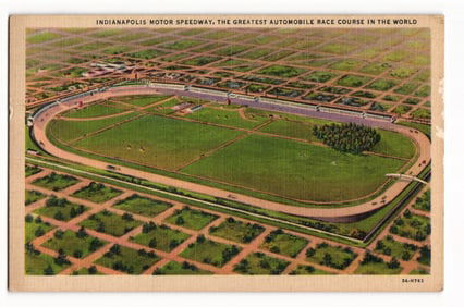 Linen Postcard of the Indianapolis Motor Speedway, the 'Brickyard' race course in Indianapolis, IN