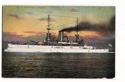 Postcard of the U.S. Battleship 'Illinois' (BB-7), a pre-dreadnought battleship, circa 1910s.