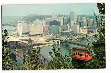 Postcard of the Duquesne Incline overlooking Pittsburgh, Pennsylvania's Golden Triangle, circa 1970s