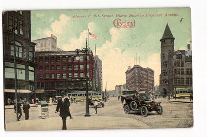 Postcard view of Cleveland's "Sixth City" at E. 9th Street, Huron Rd. to Prospect Ave. c. 1910s.