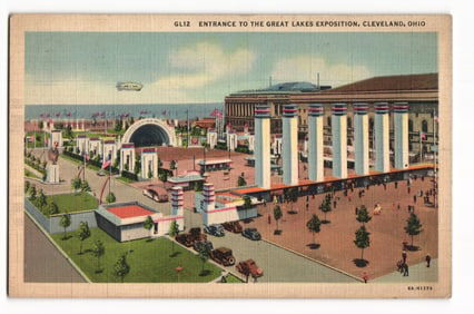 Linen postcard view of the Main Entrance to the Great Lakes Exposition, Cleveland, Ohio circa 1936.