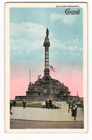 Color postcard of the Soldiers Monument in Cleveland, Ohio's Public Square, early 20th century.