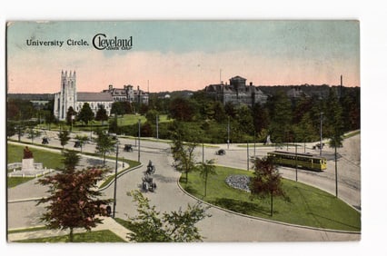 Postcard view of Cleveland's University Circle with Western Reserve University & Case School, c.