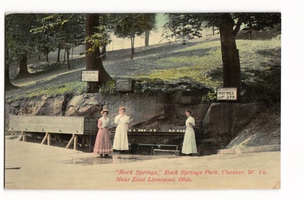 Postcard showing women at the Rock Springs fountain in Rock Springs Park, Chester, West Virginia.