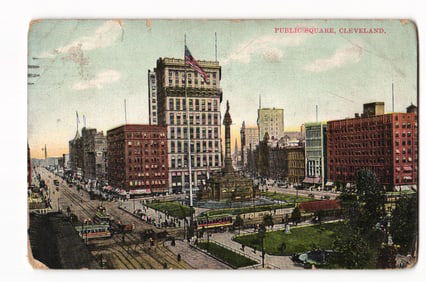 Postcard of Public Square in Cleveland, Ohio showing Soldiers' & Sailors' Monument, circa 1909