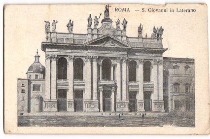 Postcard showing the main facade of the Archbasilica of St. John Lateran, Rome, Italy c. 1900s.