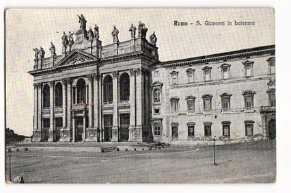 Postcard view of the grand facade of the Archbasilica of Saint John Lateran in Rome, Italy c.1930s.