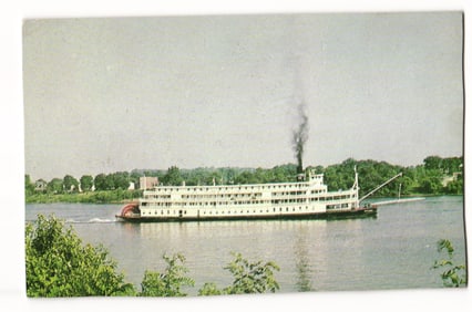 Postcard of The Delta Queen paddle wheel steamer, based in Cincinnati, on the Ohio River c. 1960s.