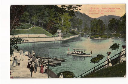 Postcard of The Lake at Rock Springs Park in Chester, W. Va., near East Liverpool, Ohio, c. 1910s.