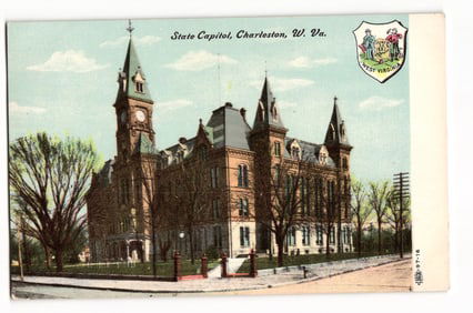 Postcard of the State Capitol building in Charleston, West Virginia. An early 20th-century scene.