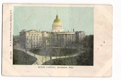 Early 1900s postcard view of the second Wisconsin State Capitol in Madison before the 1904 fire.