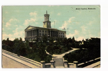 Postcard view of the Tennessee State Capitol building and landscaped grounds in Nashville, circa