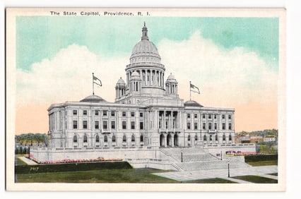 Postcard featuring the grand exterior of The State Capitol in Providence, Rhode Island, c. 1910s.