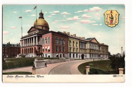Postcard depicting the Massachusetts State House with its iconic golden dome, Boston, MA circa 1900s