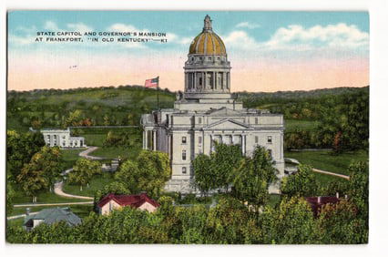 Postcard view of the State Capitol and Governor's Mansion in Frankfort, "In Old Kentucky" c. 1940s