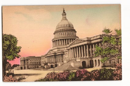 Hand-colored postcard of the United States Capitol Building in Washington, D.C., published by Sunny