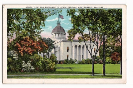 Postcard of the South View and Entrance to the State Capitol Building in Montgomery, Alabama c.1930s