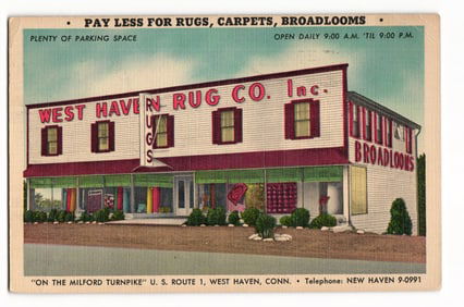 Postcard of the West Haven Rug Co. Inc. on the Milford Turnpike, West Haven, Connecticut c. 1950s