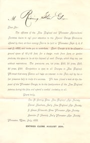 1888 Circular Letter for the New England & Worcester Agricultural Societies Fair Grange Premiums.